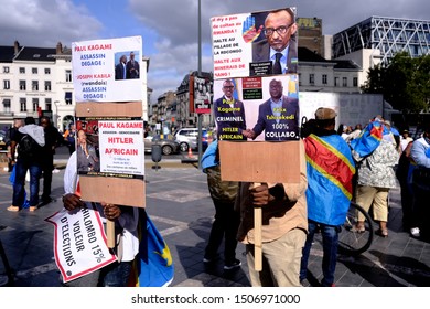 Brussels, Belgium. 17th September 2019. People Hold Signs And Shout Slogans As They Protest The State Visit Of President Of The Democratic Republic Of Congo Felix Tshisekedi.