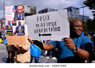 Brussels, Belgium. 17th September 2019. People Hold Signs And Shout Slogans As They Protest The State Visit Of President Of The Democratic Republic Of Congo Felix Tshisekedi.