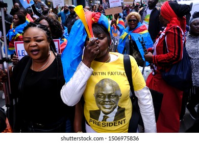 Brussels, Belgium. 17th September 2019. People Hold Signs And Shout Slogans As They Protest The State Visit Of President Of The Democratic Republic Of Congo Felix Tshisekedi.