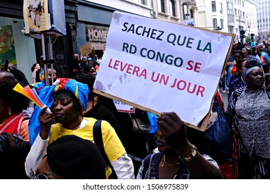 Brussels, Belgium. 17th September 2019. People Hold Signs And Shout Slogans As They Protest The State Visit Of President Of The Democratic Republic Of Congo Felix Tshisekedi.