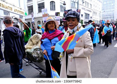 Brussels, Belgium. 17th September 2019. People Hold Signs And Shout Slogans As They Protest The State Visit Of President Of The Democratic Republic Of Congo Felix Tshisekedi.