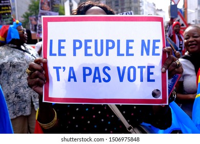 Brussels, Belgium. 17th September 2019. People Hold Signs And Shout Slogans As They Protest The State Visit Of President Of The Democratic Republic Of Congo Felix Tshisekedi.