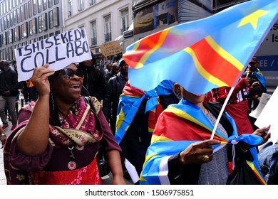 Brussels, Belgium. 17th September 2019. People Hold Signs And Shout Slogans As They Protest The State Visit Of President Of The Democratic Republic Of Congo Felix Tshisekedi.