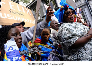 Brussels, Belgium. 17th September 2019. People Hold Signs And Shout Slogans As They Protest The State Visit Of President Of The Democratic Republic Of Congo Felix Tshisekedi.