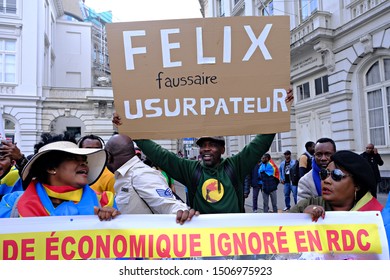 Brussels, Belgium. 17th September 2019. People Hold Signs And Shout Slogans As They Protest The State Visit Of President Of The Democratic Republic Of Congo Felix Tshisekedi.