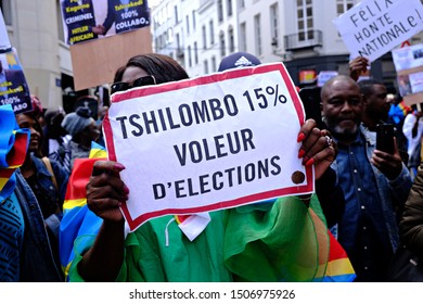 Brussels, Belgium. 17th September 2019. People Hold Signs And Shout Slogans As They Protest The State Visit Of President Of The Democratic Republic Of Congo Felix Tshisekedi.