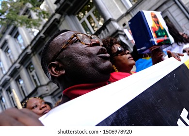 Brussels, Belgium. 17th September 2019. People Hold Signs And Shout Slogans As They Protest The State Visit Of President Of The Democratic Republic Of Congo Felix Tshisekedi.