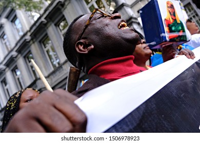 Brussels, Belgium. 17th September 2019. People Hold Signs And Shout Slogans As They Protest The State Visit Of President Of The Democratic Republic Of Congo Felix Tshisekedi.