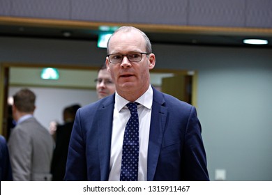 Brussels, Belgium. 18th Feb.  2019. Ireland's Foreign And Trade Minister Simon Coveney Attends In European Union Foreign Affairs Council Meeting . 