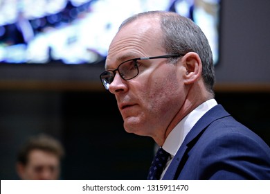 Brussels, Belgium. 18th Feb.  2019. Ireland's Foreign And Trade Minister Simon Coveney Attends In European Union Foreign Affairs Council Meeting . 