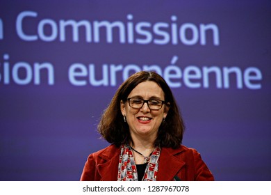 Brussels, Belgium. 18th January 2019. Press Statement By European Commissioner Cecilia MALMSTRÖM On Trade Relations With The US At The EU Headquarters.  