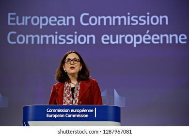 Brussels, Belgium. 18th January 2019. Press Statement By European Commissioner Cecilia MALMSTRÖM On Trade Relations With The US At The EU Headquarters.  