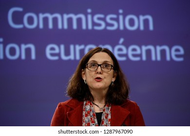 Brussels, Belgium. 18th January 2019. Press Statement By European Commissioner Cecilia MALMSTRÖM On Trade Relations With The US At The EU Headquarters.  