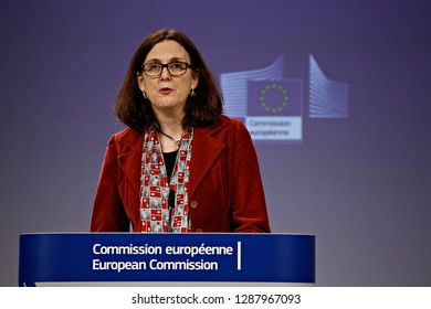 Brussels, Belgium. 18th January 2019. Press Statement By European Commissioner Cecilia MALMSTRÖM On Trade Relations With The US At The EU Headquarters.  