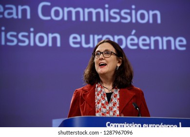 Brussels, Belgium. 18th January 2019. Press Statement By European Commissioner Cecilia MALMSTRÖM On Trade Relations With The US At The EU Headquarters.  