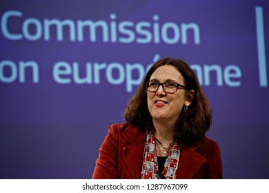 Brussels, Belgium. 18th January 2019. Press Statement By European Commissioner Cecilia MALMSTRÖM On Trade Relations With The US At The EU Headquarters.  