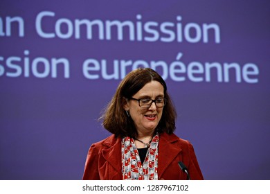 Brussels, Belgium. 18th January 2019. Press Statement By European Commissioner Cecilia MALMSTRÖM On Trade Relations With The US At The EU Headquarters.  