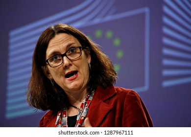 Brussels, Belgium. 18th January 2019. Press Statement By European Commissioner Cecilia MALMSTRÖM On Trade Relations With The US At The EU Headquarters.  