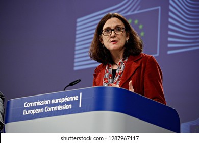 Brussels, Belgium. 18th January 2019. Press Statement By European Commissioner Cecilia MALMSTRÖM On Trade Relations With The US At The EU Headquarters.  