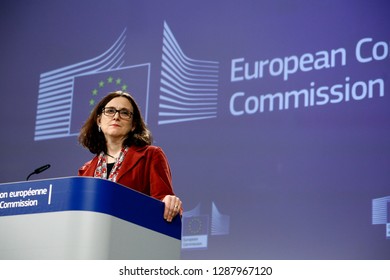 Brussels, Belgium. 18th January 2019. Press Statement By European Commissioner Cecilia MALMSTRÖM On Trade Relations With The US At The EU Headquarters.  