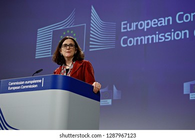 Brussels, Belgium. 18th January 2019. Press Statement By European Commissioner Cecilia MALMSTRÖM On Trade Relations With The US At The EU Headquarters.  