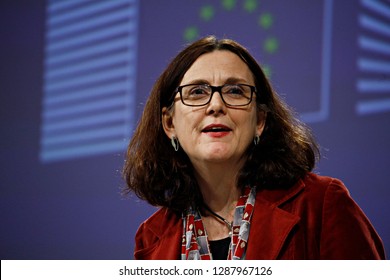 Brussels, Belgium. 18th January 2019. Press Statement By European Commissioner Cecilia MALMSTRÖM On Trade Relations With The US At The EU Headquarters.  