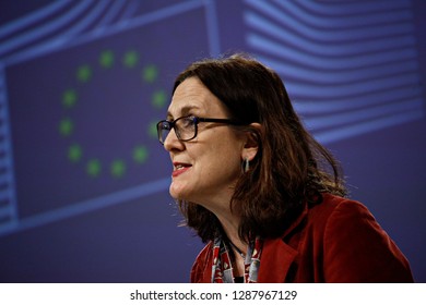 Brussels, Belgium. 18th January 2019. Press Statement By European Commissioner Cecilia MALMSTRÖM On Trade Relations With The US At The EU Headquarters.  