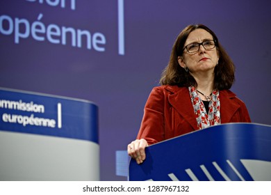 Brussels, Belgium. 18th January 2019. Press Statement By European Commissioner Cecilia MALMSTRÖM On Trade Relations With The US At The EU Headquarters.  