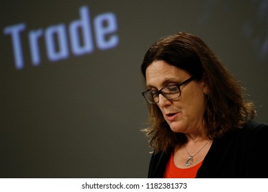 Brussels, Belgium. 18th September 2018.  European Commissioner For Trade Cecilia Malmstrom Gives A Press Conference On WTO Reform And The Alliance For Torture-Free Trade. 