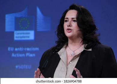 Brussels, Belgium. 18th September 2020. Press conference by Vice-President Vera JOUROVA and Commissioner Helena DALLI, on the EU anti-racism Action Plan.