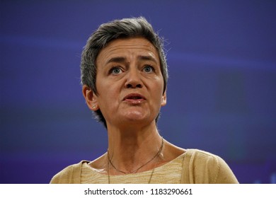 Brussels, Belgium. 19th Sep. 2018. European Competition Commissioner Margrethe Vestager Holds A News Conference On Luxembourg McDonald's State Aid Case.