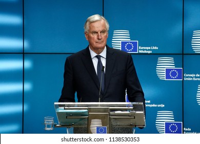 Brussels, Belgium. 20th July 2018. EU's Chief Brexit Negotiator Michel Barnier Holds A News Conference After An EU's General Affairs Council