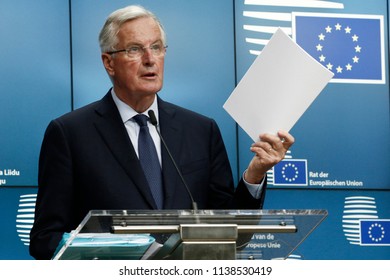 Brussels, Belgium. 20th July 2018. EU's Chief Brexit Negotiator Michel Barnier Holds A News Conference After An EU's General Affairs Council