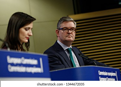 Brussels, Belgium. 20th March 2019. EU Commissioner Julian King Attends In A Press Conference On The Security Union.