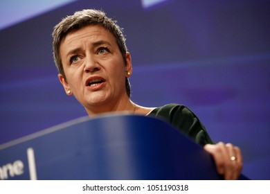 Brussels, Belgium. 21st March 2018. European Competition Commissioner Margrethe Vestager Holds A News Conference At The EU Commission's Headquarters. 