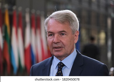 Brussels, Belgium. 21st September 2020. Finnish Foreign Minister Pekka Haavisto arrives to attend a meeting of EU foreign affairs ministers at the European Council building.
