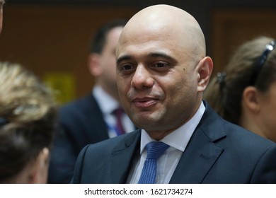 Brussels, Belgium. 21th January 2020. British Chancellor of the Exchequer Sajid Javid  attends a Finance Ministers' Economic and Financial Affairs Council (ECOFIN) meeting.