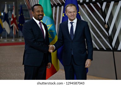 Brussels, Belgium. 24th January 2019. President Of The European Council, Donald Tusk Welcomes Pabiy Ahmed, Prime Minister Of Ethiopia Prior To A Meeting.  