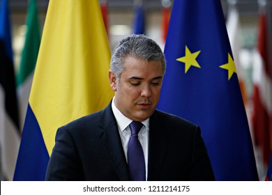 Brussels, Belgium. 24th October, 2018. Donald Tusk, The President Of The European Council  Welcomes The Colombian President Ivan Duque Marquez At European Council Headquarters.