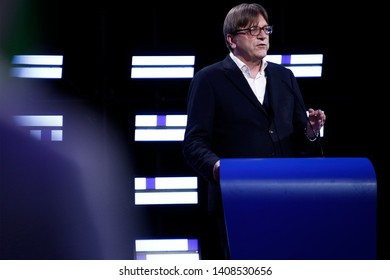 Brussels, Belgium. 26th May 2019. ALDE Lawmaker Guy Verhofstadt Speaks During The Final Estimation Of The Results Of The EU Parliament Election