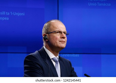 Brussels, Belgium. 27th November 2018.   Tibor NAVRACSICS, Member of the EU Commission in charge of Sport gives a press conference in the results of Sports Council. 