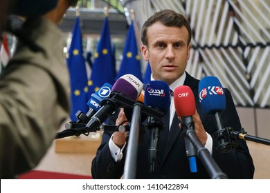 Brussels, Belgium. 28th May 2019.French President Emmanuel Macron Arrives For A European Union (EU) Summit At EU Headquarters.