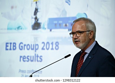 Brussels, Belgium. 29th January 2019.President Of The European Investisment Bank (EIB), Werner Hoyer, Speaks During The Annual Press Conference Of The EIB . 