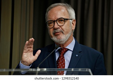 Brussels, Belgium. 29th January 2019.President Of The European Investisment Bank (EIB), Werner Hoyer, Speaks During The Annual Press Conference Of The EIB . 