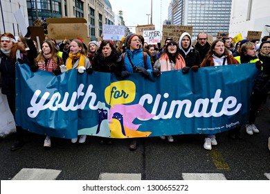 Brussels, Belgium. 31st January 2019. High School And University Students Stage A Protest Against The Climate Policies Of The Belgian Government.