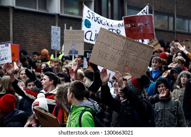 Brussels, Belgium. 31st January 2019. High school and university students stage a protest against the climate policies of the Belgian government.