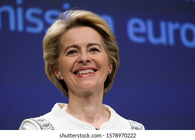 Brussels, Belgium. 4th December 2019. European Commission President Ursula Von Der Leyen Speaks During A Media Conference At EU Headquarters.