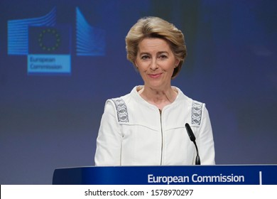 Brussels, Belgium. 4th December 2019. European Commission President Ursula Von Der Leyen Speaks During A Media Conference At EU Headquarters.