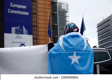 Brussels, Belgium. 5th Feb. 2019. Activists Protest The Treatment Of Uyghur Muslims By Chinese Authorities In Xinjiang Province At A Protest Outside The Headquarters Of The European Union. 