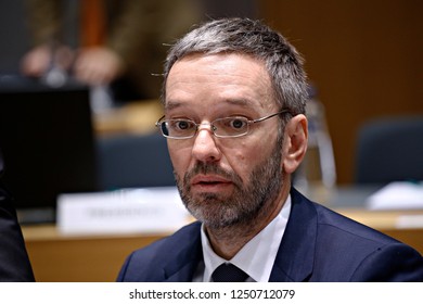 Brussels, Belgium. 6th Dec. 2018. Herbert KICKL, Minister of Interior of Austria  arrives to attend in a Justice and Home Affairs Council of EU. 